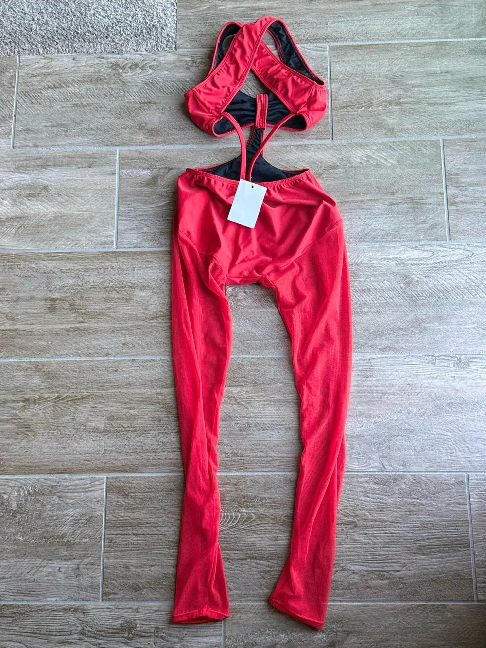 New AA Dance Costumes Red Unitard Mesh Legs